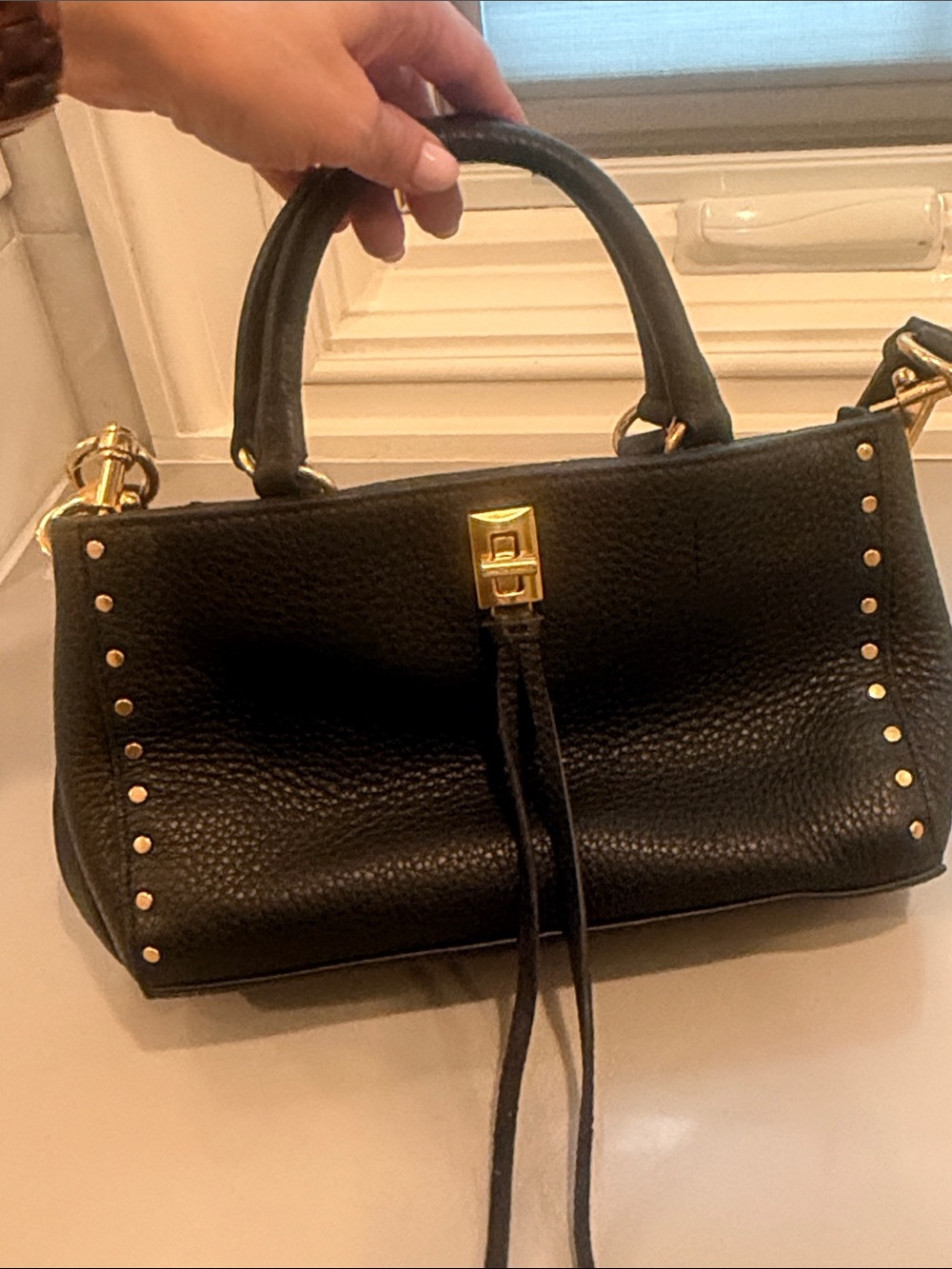 NWT Rebecca Minkoff Black Leather Studded Darren Top Handle Crossbody Bag - Picture 8 of 13